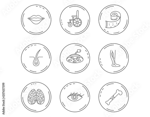 Eye, neurology brain and vein varicose icons.