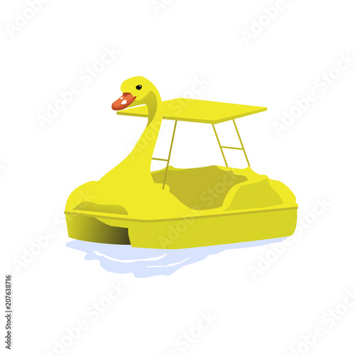 isolated yellow duck paddle boat on water, vector illustration