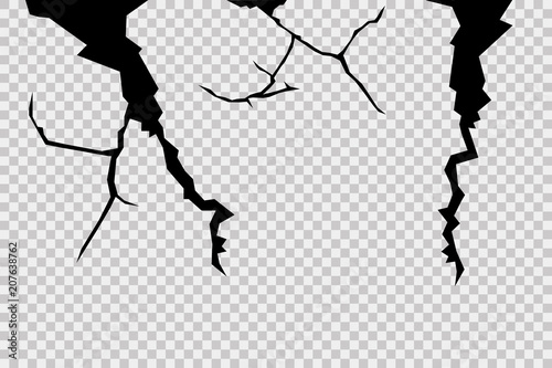 The crack on the wall. Set a transparent background. Realistic break on the surface.