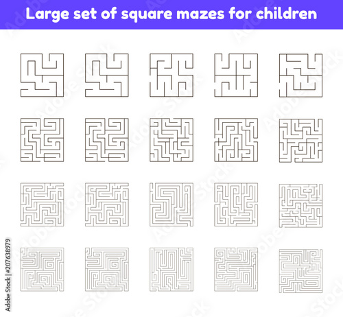 illustration of a large set of square mazes for kids