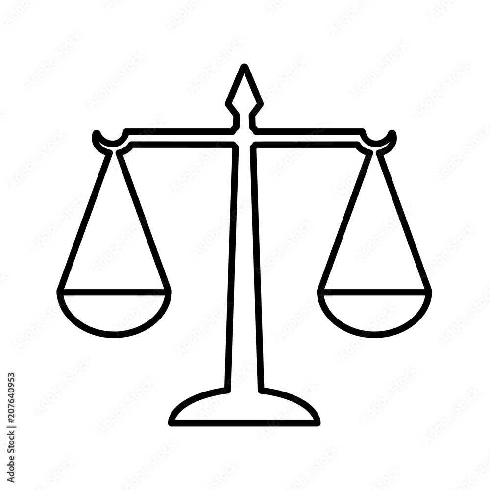 Law scales of justice line icon. Symbol of law measuring legal case's support and opposition. Vector Illustration Law scales of justice line icon. Symbol of law measuring legal case's support and opposition. Vector Illustration