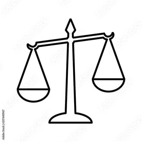 Law scales of justice line icon. Symbol of law measuring legal case's support and opposition. Vector Illustration