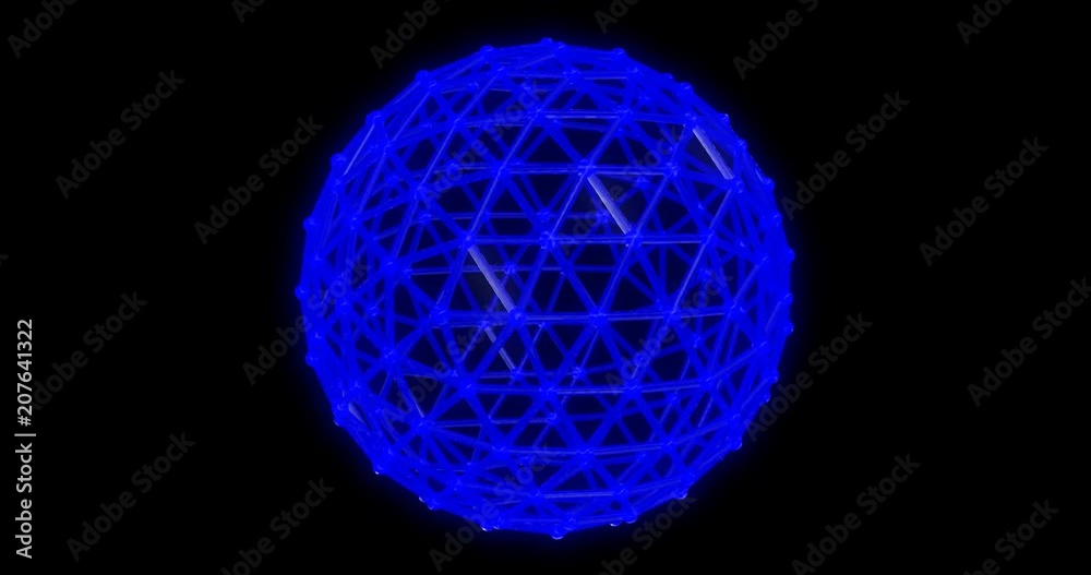 cg loopable animation of abstract glowing blue neon lattice sphere rotating on transparent background, PNG, alpha channel, 3d render, 4K