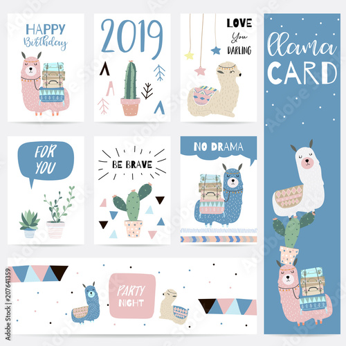 Hand drawn cute card with cactus,no drama,star,geometrical,luggage and tribal