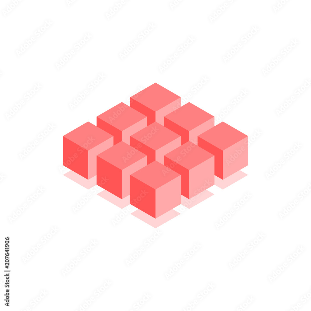 Obraz premium Streszczenie ikona sześciennych. Izometryczna ilustracja do projektowania okładek w płaskim stylu 3D. Geometryczne logo wektor.