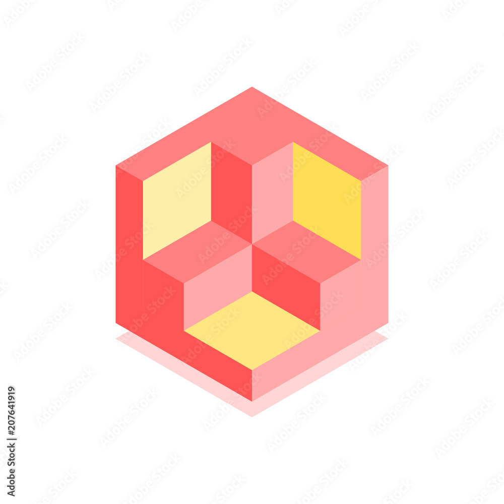 Abstract cubic icon. Isometric illustration for covers design in flat 3D style. Vector geometric logo. Abstract cubic icon. Isometric illustration for covers design in flat 3D style. Vector geometric logo.