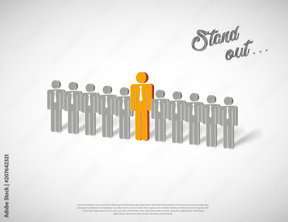 Stand out illustration with human icons in row. Stand out illustration with human icons in row.