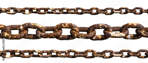 Old rusty chain isolated on white background