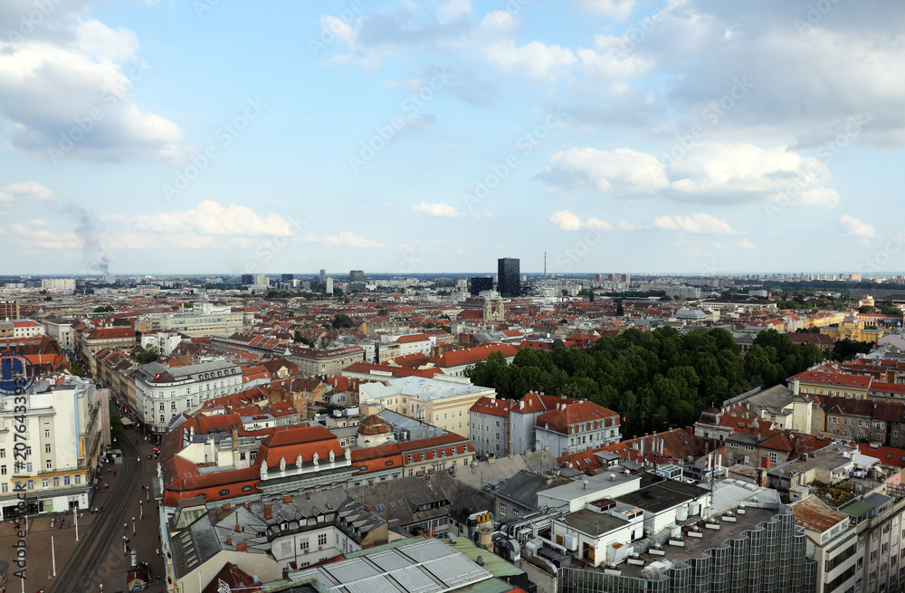 Aerial view of the rooftops of downtown of Zagreb, Croatia 