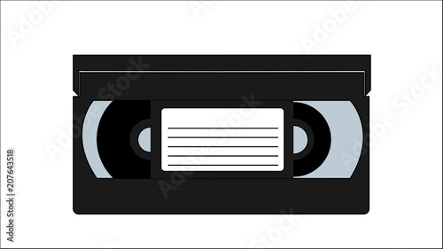 Foto Black old vintage retro hipster antique video cassette for video recorder for watching movies, video from the 80's, 90's on a white background
