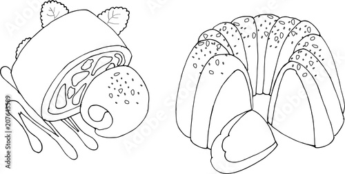 Vector bundt cake and apple strudel.