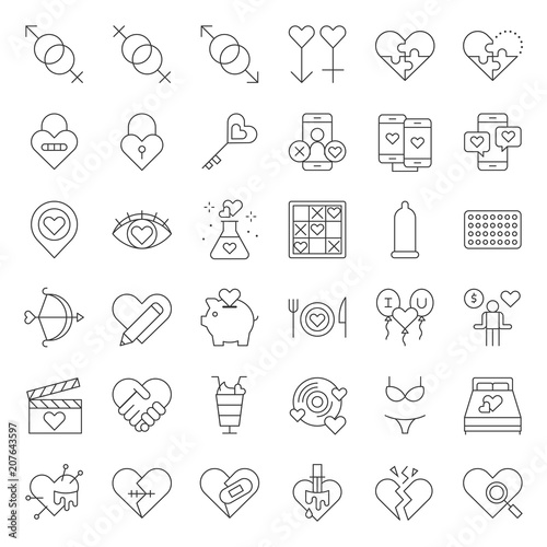 Valentine, Dating, love and romance line icon size 128 px, drawing on grid system