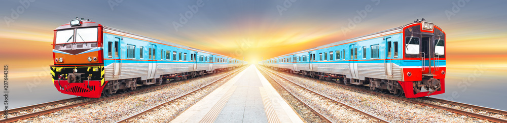 Railroad train in trip to creative for design and decoration isolate on background.Copy space. Travel concept (Train motion)