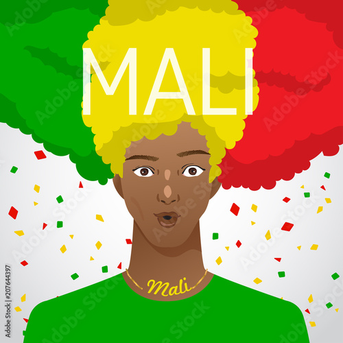 Surprised Man with National Flag in Afro Hair : Vector Illustration