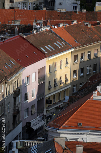 Facade of the old city building in city center of Zagreb, Croatia 