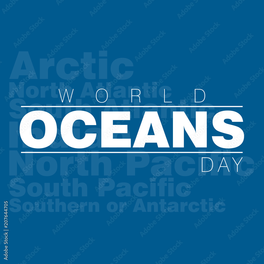 An abstract illustration for World Oceans day with the names of the five oceans An abstract illustration for World Oceans day with the names of the five oceans