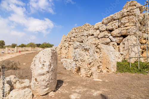 The island of Gozo, Malta. Fragment of the outer wall of the megalithic complex of Ggantija, about 3600 BC. UNESCO World Heritage List