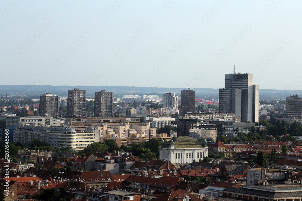 Obraz premium Aerial view of Zagreb, southern part panorama in bright sunny day, Zagreb, Croatia