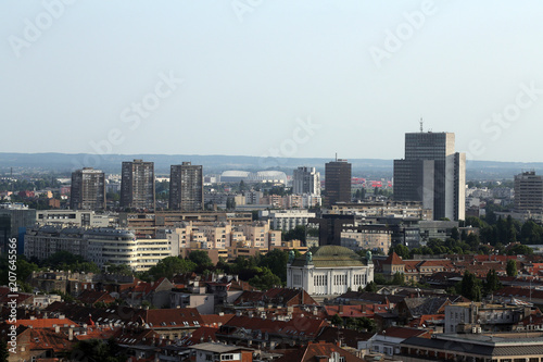 Aerial view of Zagreb, southern part panorama in bright sunny day, Zagreb, Croatia 