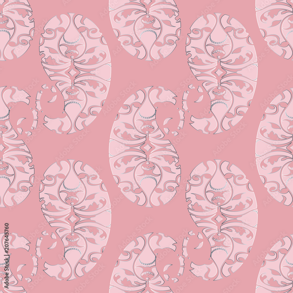 Paisleys seamless pattern. Abstract pink floral background wallp