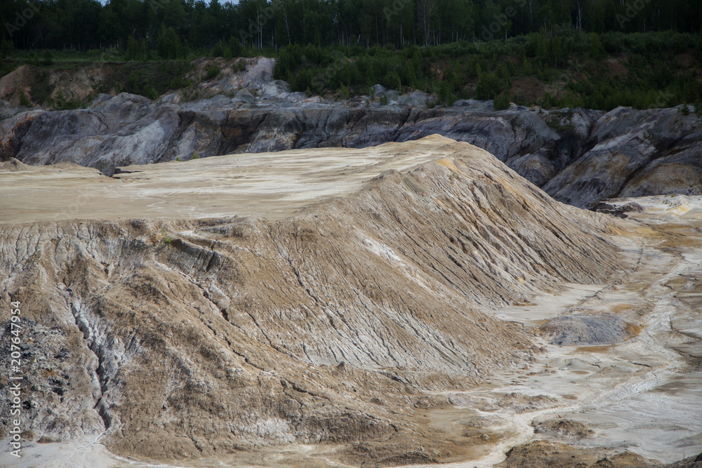 Flooded open pit quarry ore clay mining with amazing terricons heaps scour and washouts Flooded open pit quarry ore clay mining with amazing terricons heaps scour and washouts