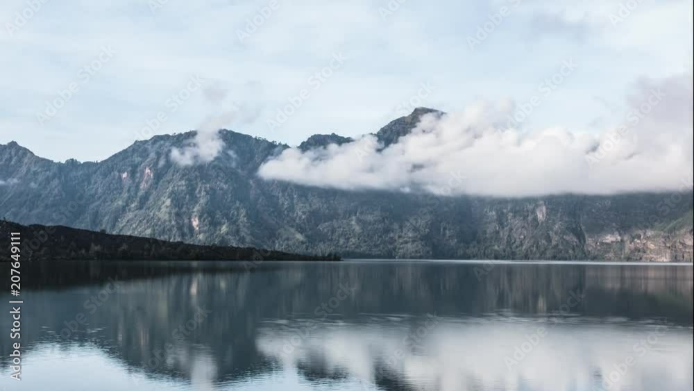 time lapse of cloud floating above the reflecting lake between the mountains peak time lapse of cloud floating above the reflecting lake between the mountains peak