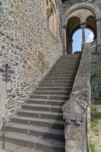 Braunfels, Germany – old stone stairs with blue sky in the background
