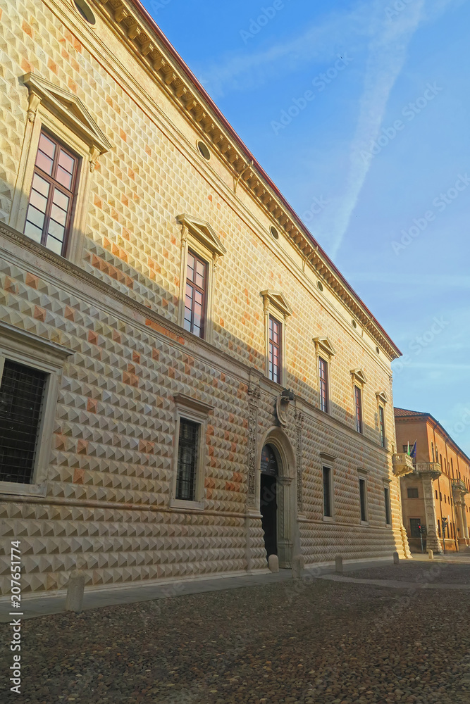 View of the facade of the Palazzo dei Diamanti, Ferrara, Italy