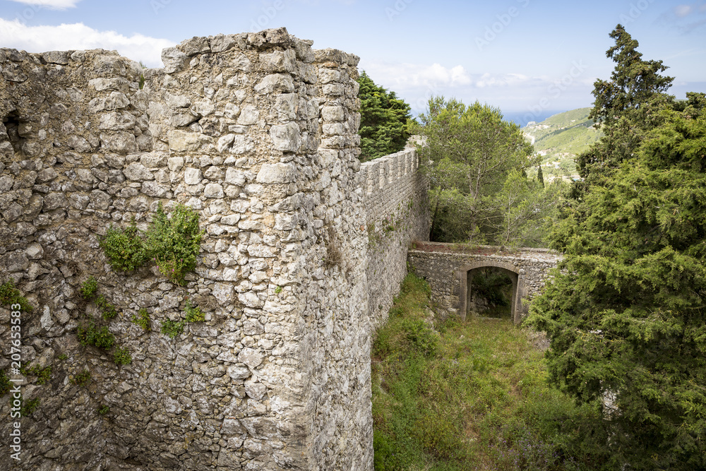 landscape with the Castle wall of Sesimbra, Setubal district, Portugal