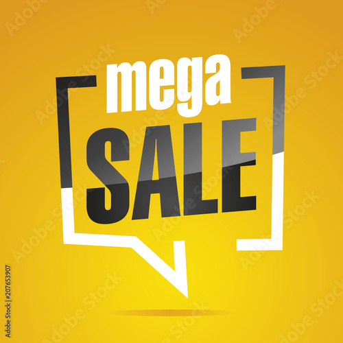 Mega sale in brackets yellow white black isolated sticker icon