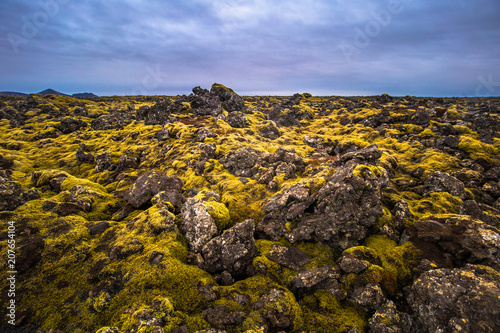 Blue Lagoon - May 09, 2018: Volcanic terrain at the Blue Lagoon thermal water spa, Iceland