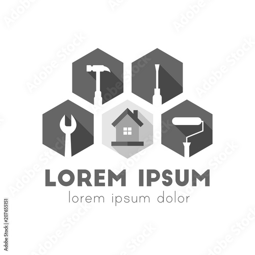 House repair concept with work tools. Flat design with long shadow