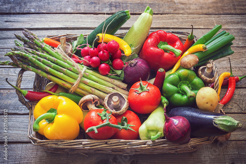 Basket full of healthy seasonal vegetables