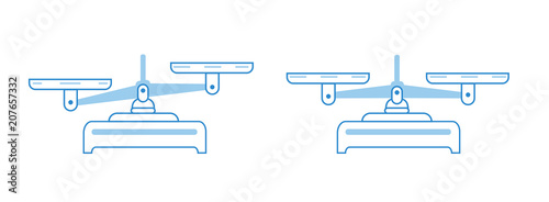 Balance scale icon set. Bowls of scales in balance, an imbalance of scales. Vector symbol illustration. Blue lines  flat vector design.Precision