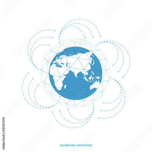 Worldwide connection concept.  Global communications network. Stock vector. Vector illustration EPS10.  