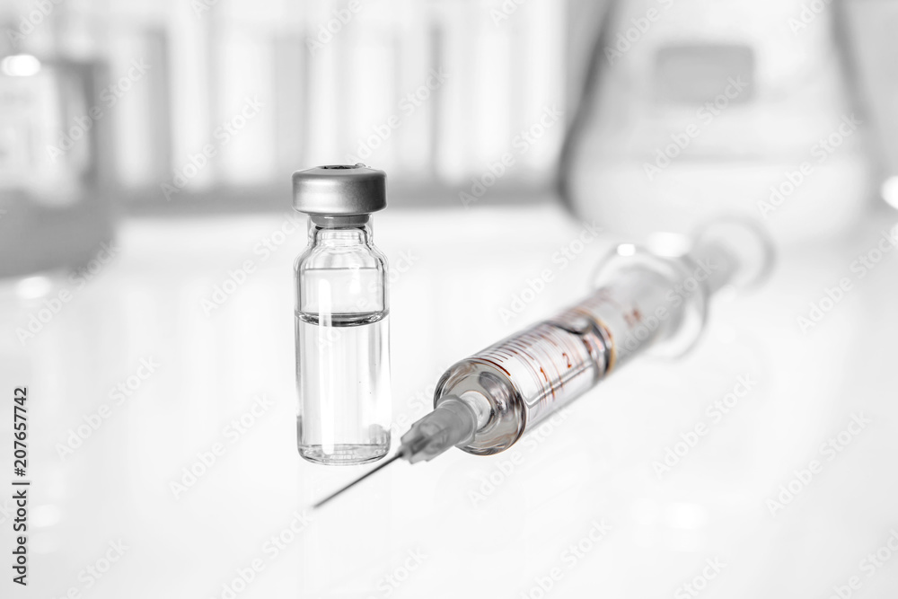 Vaccine with hypodermic syringe and needle Vaccine with hypodermic syringe and needle