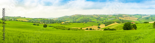 Panorama of Rural Landscape at summer fields in Italian province of Ancona  Italy