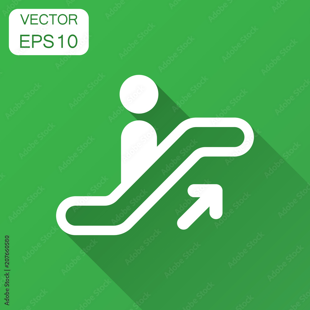 Escalator elevator icon. Vector illustration with long shadow. Business concept escalator pictogram. Escalator elevator icon. Vector illustration with long shadow. Business concept escalator pictogram.