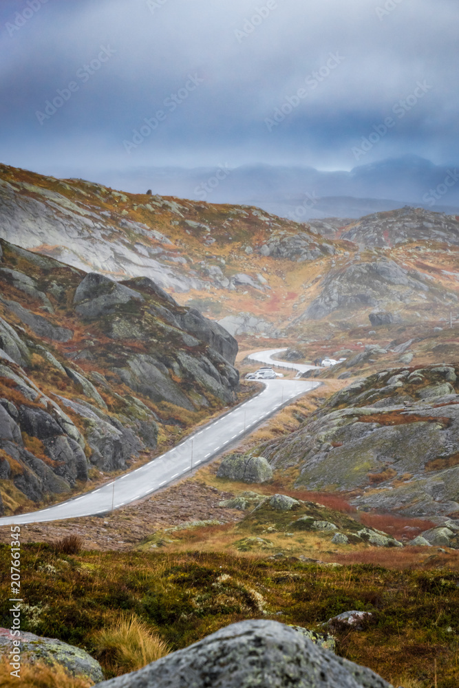 Mountain path road bad weather foggy