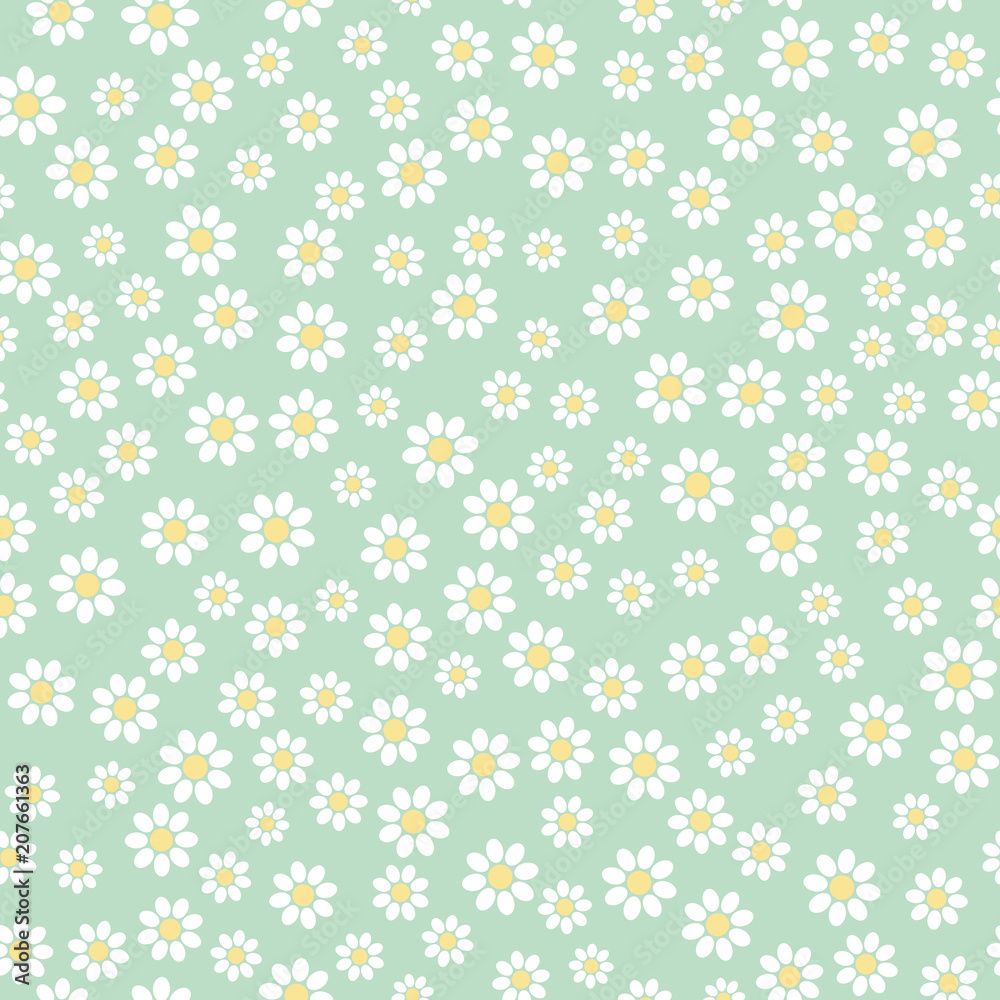 Seamless vector turquoise pattern with camomiles. Vector floral background.