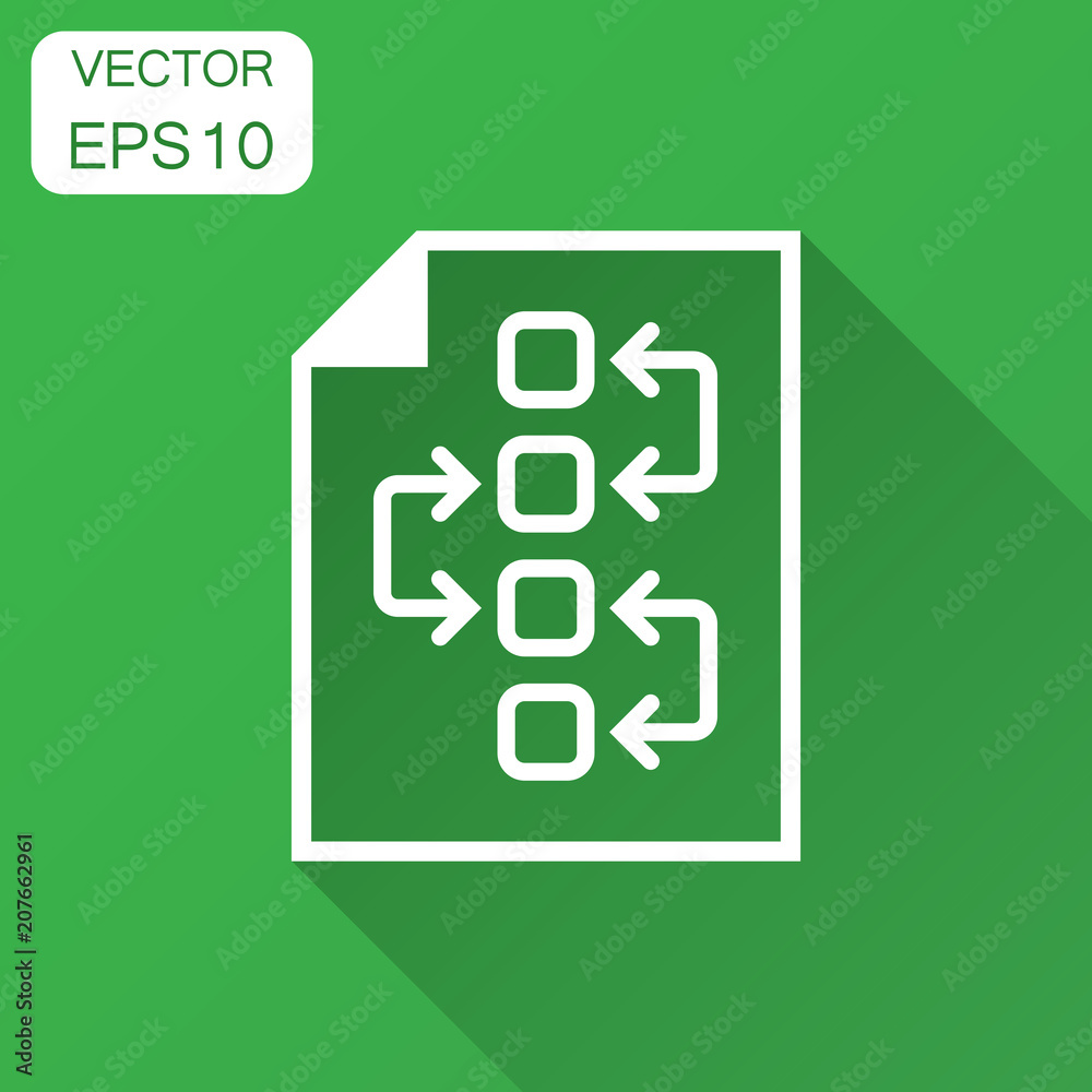 Tactical plan document icon. Vector illustration with long shadow. Business strategy concept plan pictogram. Tactical plan document icon. Vector illustration with long shadow. Business strategy concept plan pictogram.