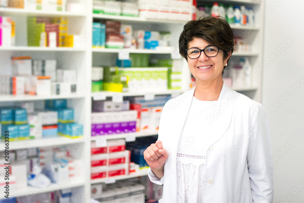 Middle-aged woman customer in the pharmacy