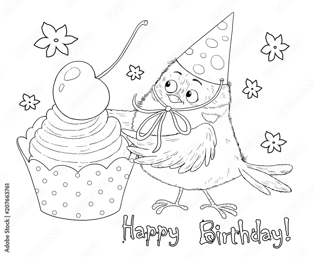 Cute and funny animals. Cartoon characters. Coloring page. Illustration