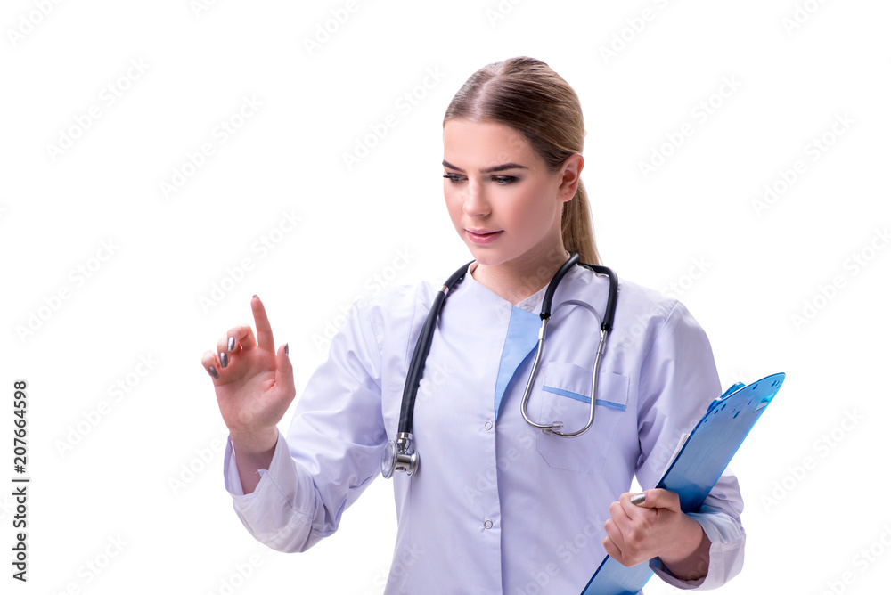 Young woman doctor isolated on white background Young woman doctor isolated on white background