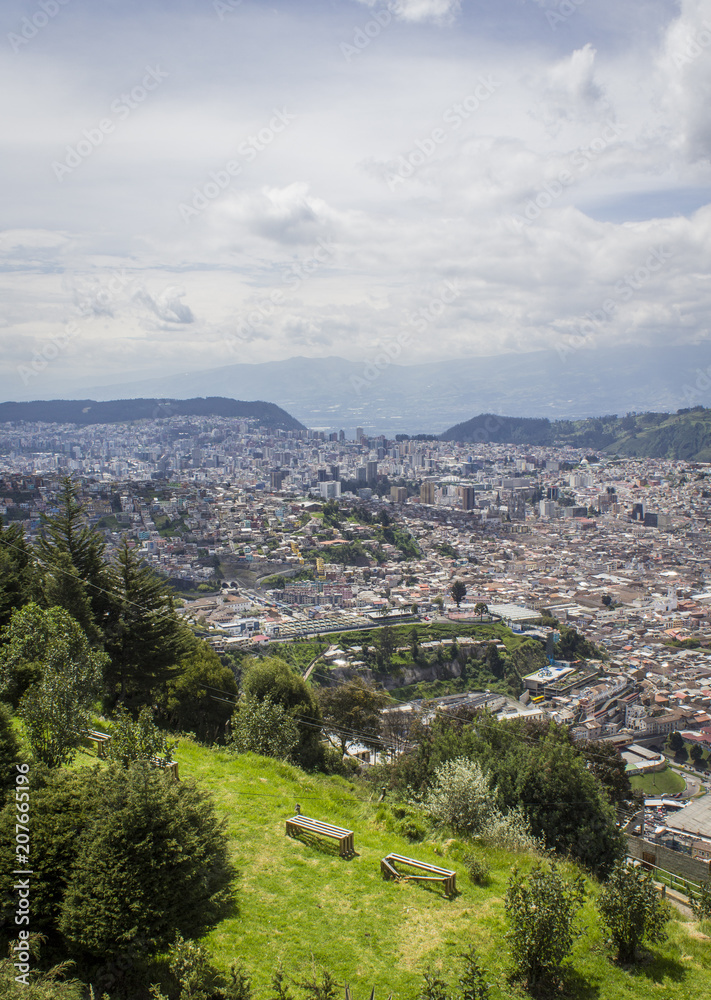 aerial view of the city of Quito, capital of Ecuador, on a sunny day