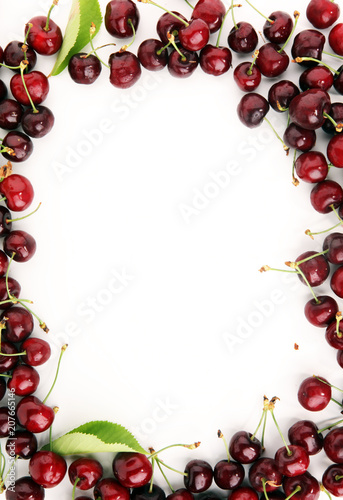 Cherry. Red fresh bunch of cherries on the table