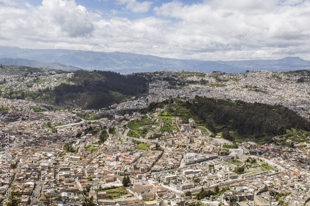 aerial view of the city of Quito, capital of Ecuador, on a sunny day