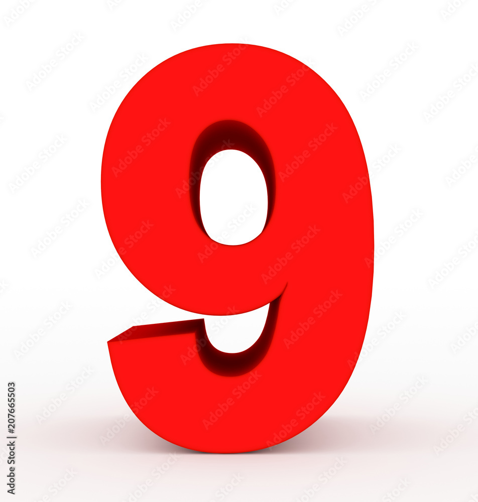 number 9 3d red isolated on white number 9 3d red isolated on white