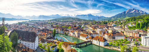 Wallpaper Mural Historic city center of Lucerne with famous Chapel Bridge and lake Lucerne (Vierwaldstattersee), Canton of Luzern, Switzerland Torontodigital.ca