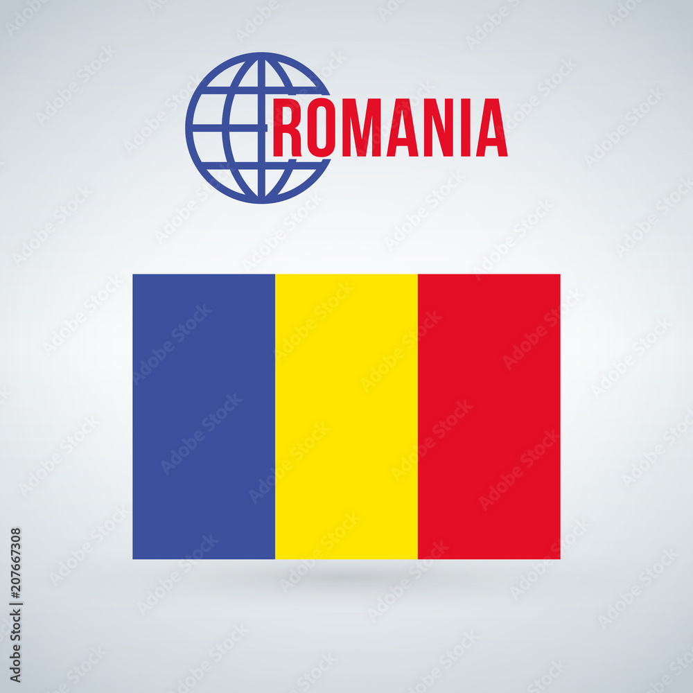 Fototapeta premium Romania flag, vector illustration isolated on modern background with shadow.